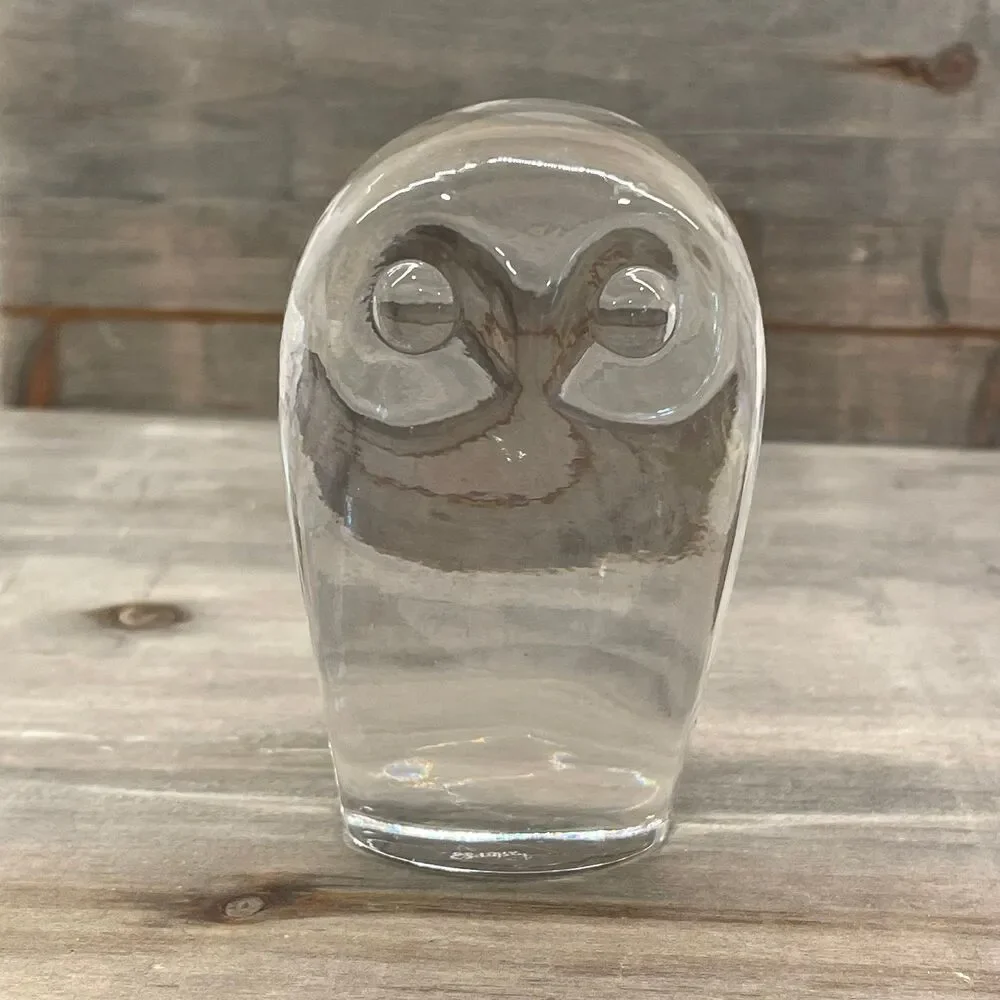 Vintage Goebel 1936 Clear Glass Owl Figurine - Signed Art Glass Paperweight